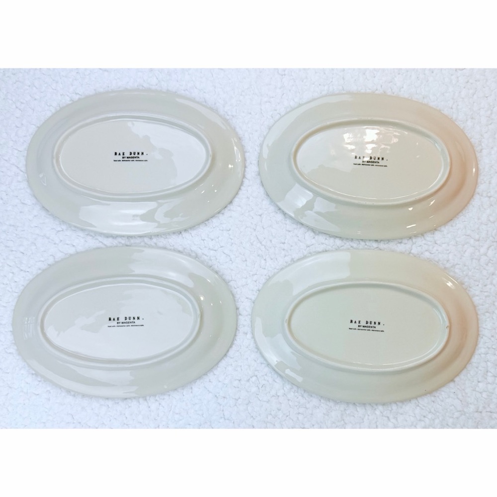 RAE DUNN • (Set of 4) Cream Meat-Themed Oval Ceramic Appetizer Plate Set - Picture 4 of 16